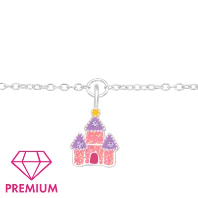 Kastély, pink prémium 925 ezüst gyerek karkötő - A4S43727