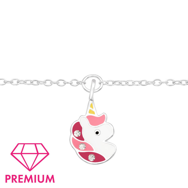Egyszarvú fejes, kristályos, pink prémium 925 ezüst gyerek karkötő , epoxy, sárga, fekete, fehér, rózsaszín, sötét