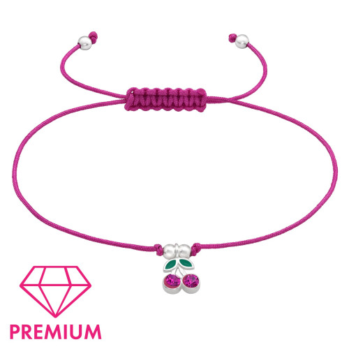 Cseresznye bordó állítható zsinóros prémium 925 ezüst gyerek karkötő , epoxy, sötétzöld, kristály köves