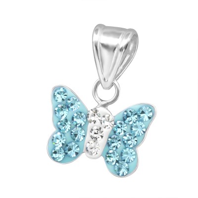 Kék kristályos pillangós ezüst medál gyermek nyaklánchoz - A4S13831