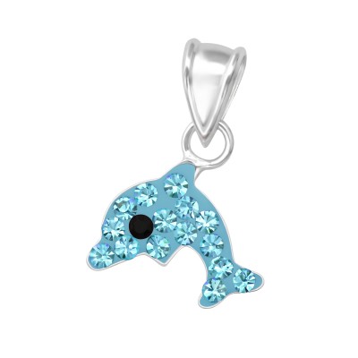 Kék kristály delfin ezüst medál - A4S35263