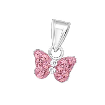 Rózsaszín kristályos lepke ezüst medál gyermek nyaklánchoz - A4S15920