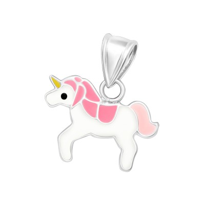 Unikornis, rózsaszín sörénnyel ezüst medál gyermek nyaklánchoz - A4S23867