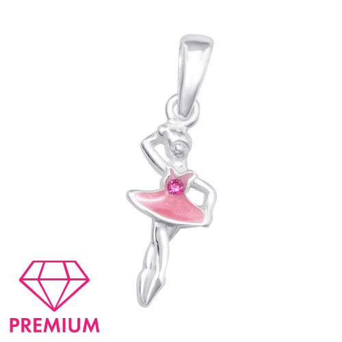 Balerina ezüst medál akasztóval, gyermek, epoxy, light rózsaszín, kristály köves
