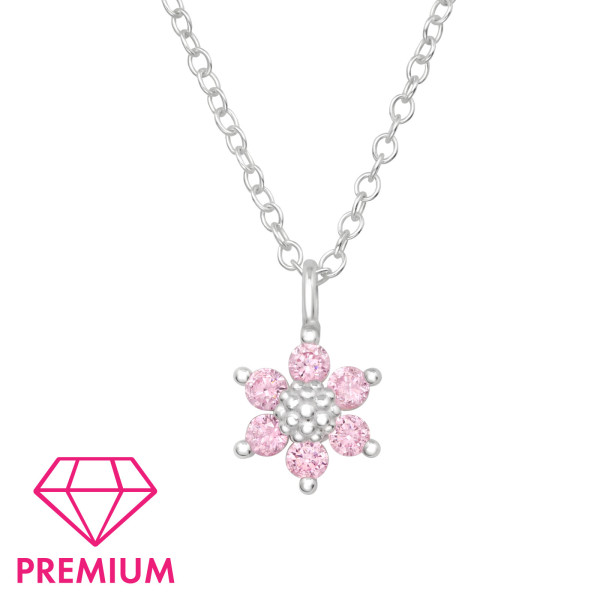 Pink csillag virág prémium 925 ezüst gyerek nyaklánc , cirkónia köves