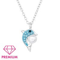 Delfines ezüst prémium gyermek nyaklánc és medál, kék - A4S47682