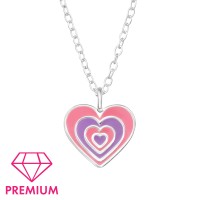 Szív ezüst prémium gyermek nyaklánc és medál, pink és lila - A4S47690