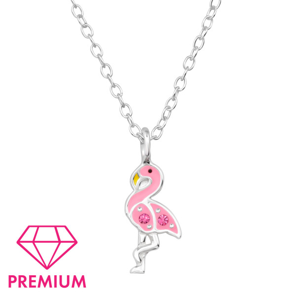 Flamingó prémium gyermek nyaklánc 925 ezüst, epoxy, rózsaszín, kristály köves