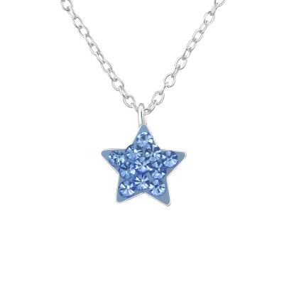 Kék kristályos csillagos ezüst nyaklánc - A4S39733