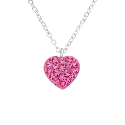Pink kristályos ezüst szív formájú nyaklánc - A4S41599