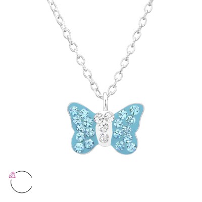 Kék kristályos pillangós ezüst nyaklánc - A4S32753
