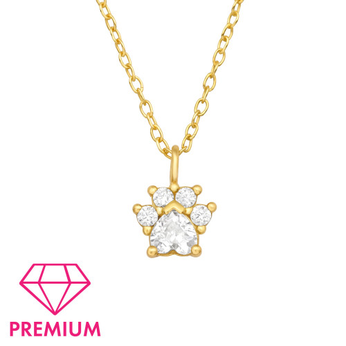 Kutya mancs ezüst gyermek nyaklánc medállal, 24k arany bevonat, cirkónia köves