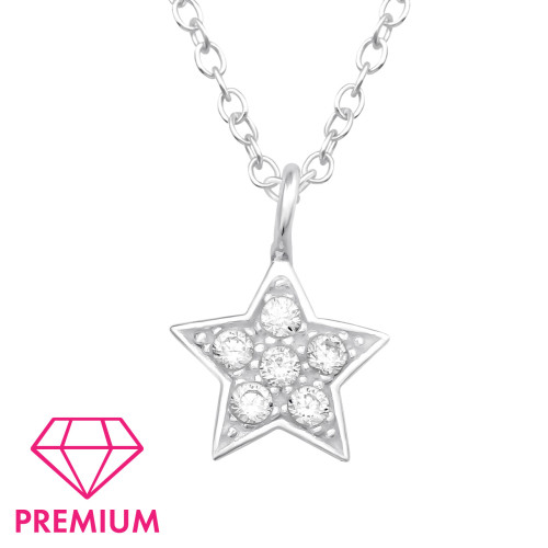 Csillag ezüst gyermek nyaklánc medállal, cirkónia köves