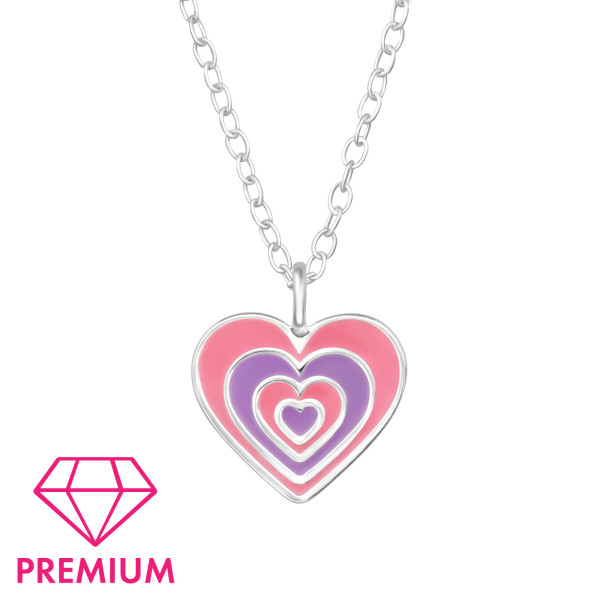 Szív ezüst prémium gyermek nyaklánc és medál, pink lila , epoxy, világos , rózsaszín