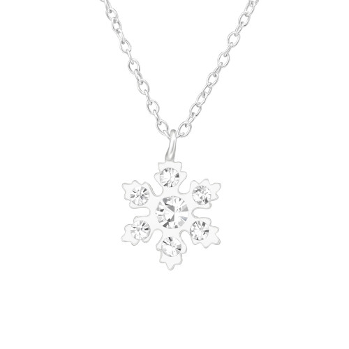 Hópehely ezüst gyermek nyaklánc medállal, kristály köves