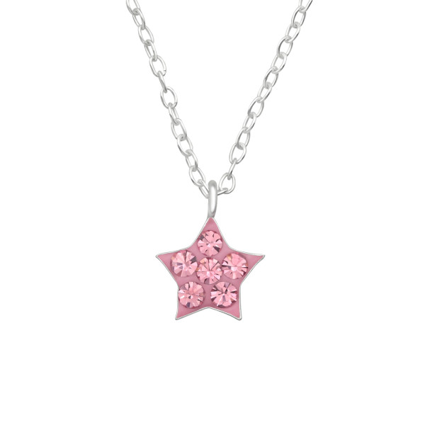 Pink csillag 925 ezüst gyerek nyaklánc , kristály köves