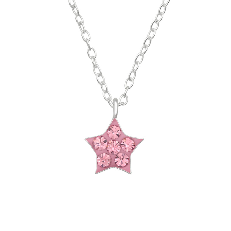 Pink csillag 925 ezüst gyerek nyaklánc , kristály köves Pink csillag 925 ezüst gyerek nyaklánc , kristály köves