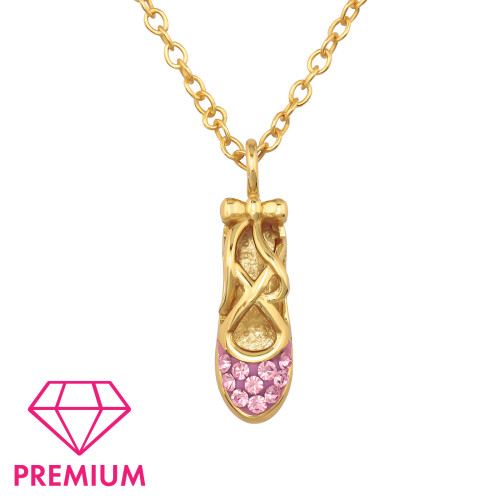 Balerina cipő rózsaszín kristály prémium aranyozott ezüst gyerek nyaklánc , 24k arany bevonat