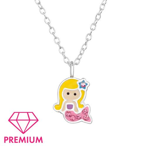 Hableány prémium gyermek nyaklánc 925 ezüst, epoxy, fekete, sárga, lila, kristály köves