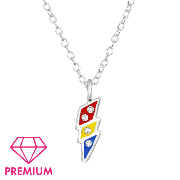 Villám prémium gyermek nyaklánc 925 ezüst, epoxy, kék, sárga, piros, kristály köves