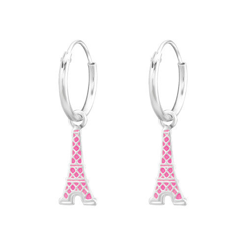 Eiffel torony gyermek ezüst karika fülbevaló, 1 pár, epoxy