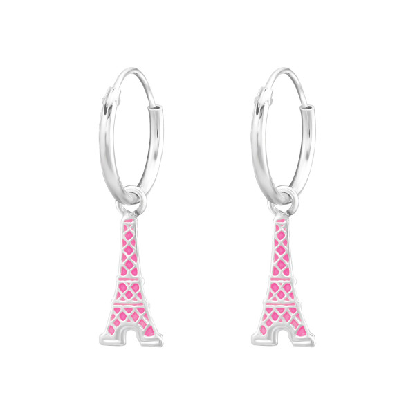 Eiffel torony gyermek ezüst karika fülbevaló, 1 pár, epoxy
