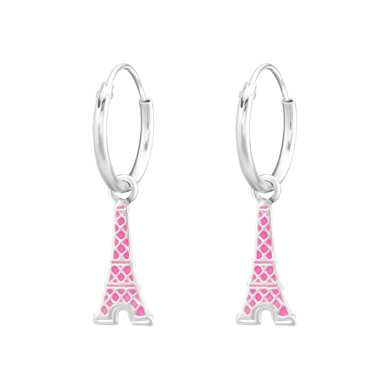 Eiffel torony gyermek ezüst karika fülbevaló, 1 pár, epoxy