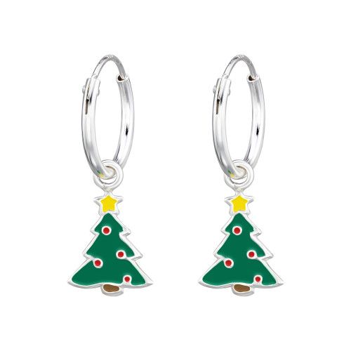 Fenyőfa gyermek ezüst karika fülbevaló, 1 pár, epoxy, barna, sárga, piros, zöld Fenyőfa gyermek ezüst karika fülbevaló, 1 pár, epoxy, barna, sárga, piros, zöld