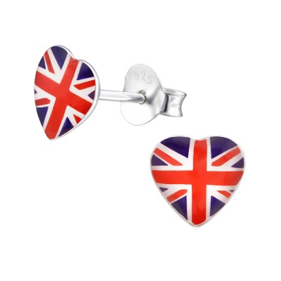 Anglia zászló szívben ezüst stift fülbevaló - A4S31932