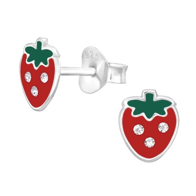 Piros eper, szamóca gyümölcsös, stift ezüst fülbevaló - A4S44633