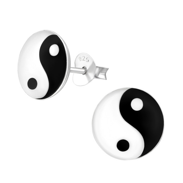 Kerek jin yang színes stift gyermek fülbevaló, 925 ezüst, 1 pár