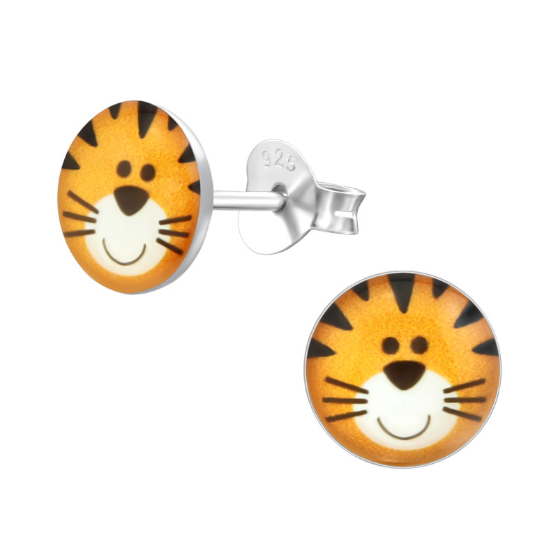 Kerek tigris színes stift gyermek fülbevaló, 925 ezüst, 1 pár Kerek tigris színes stift gyermek fülbevaló, 925 ezüst, 1 pár