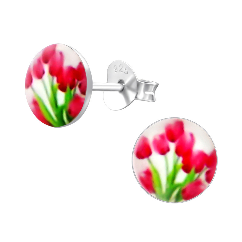Kerek tulipán színes stift gyermek fülbevaló, 925 ezüst, 1 pár Kerek tulipán színes stift gyermek fülbevaló, 925 ezüst, 1 pár