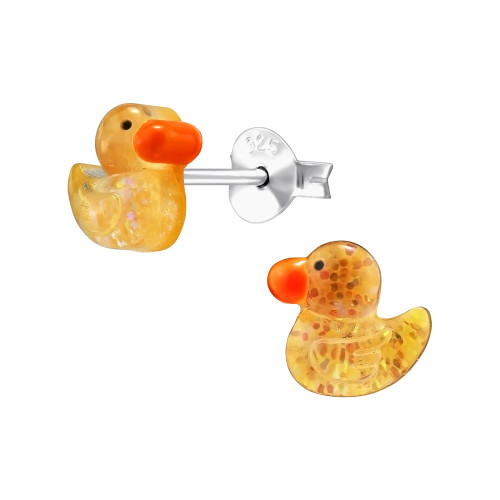 Kacsa gyermek bedugós fülbevaló 925 ezüst - 1 pár, sárga