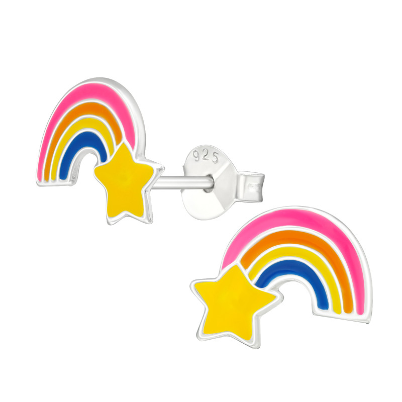 Szivárvány csillagos színes stift gyermek fülbevaló, 925 ezüst, 1 pár, epoxy, kék, sárga, rózsaszín, narancs Szivárvány csillagos színes stift gyermek fülbevaló, 925 ezüst, 1 pár, epoxy, kék, sárga, rózsaszín, narancs