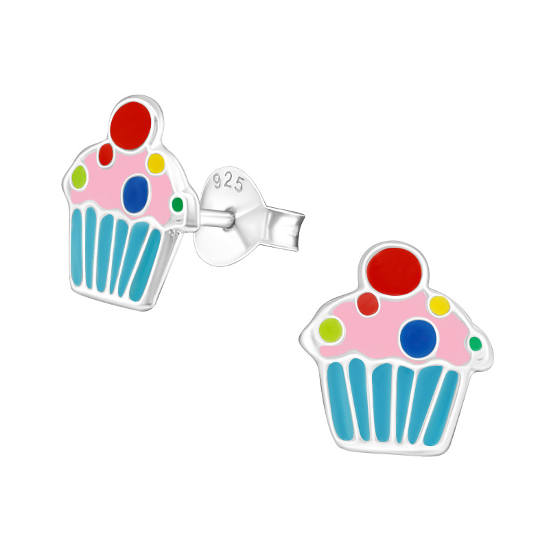 Cupcake sütis színes stift gyermek fülbevaló, 925 ezüst, 1 pár, epoxy, narancs, sötétkék, világos rózsaszín, sárga, világoskék, piros, zöld