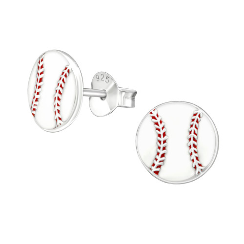 Baseball labda színes stift gyermek fülbevaló, 925 ezüst, 1 pár, epoxy, piros, fehér
