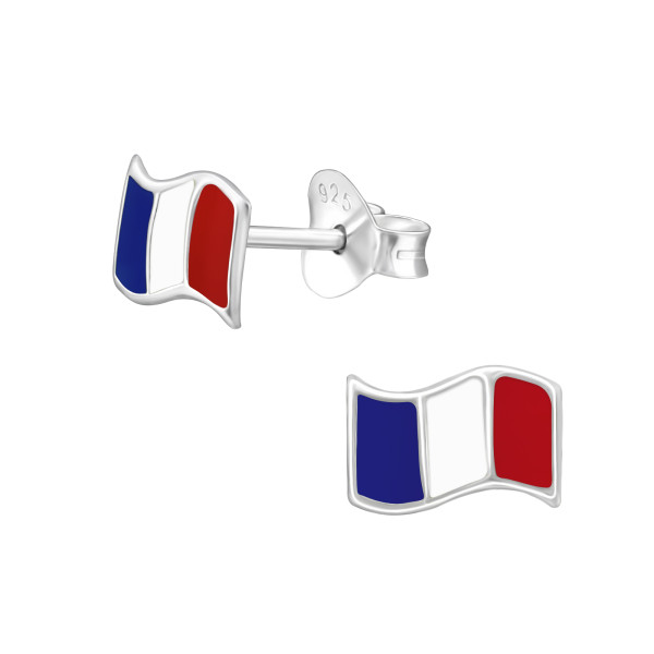 Francia zászló színes stift gyermek fülbevaló, 925 ezüst, 1 pár, epoxy, kék, sokszínű, fehér, piros