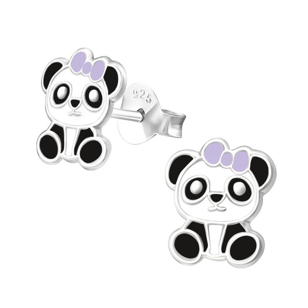 Pandamaci masnival színes stift gyermek fülbevaló, 925 ezüst, 1 pár, epoxy, fekete, fehér, világos lila