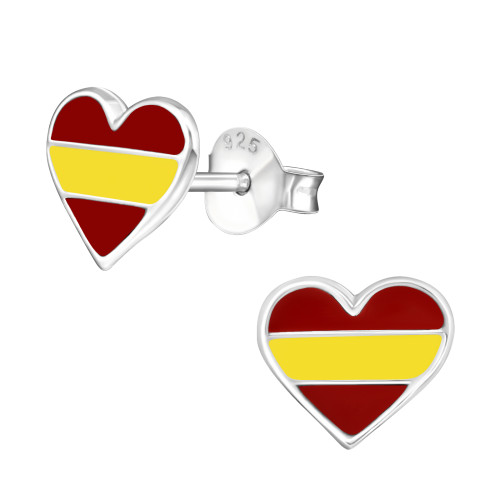 Szív sárga színes stift gyermek fülbevaló, 925 ezüst, 1 pár, epoxy, sötétbarna,