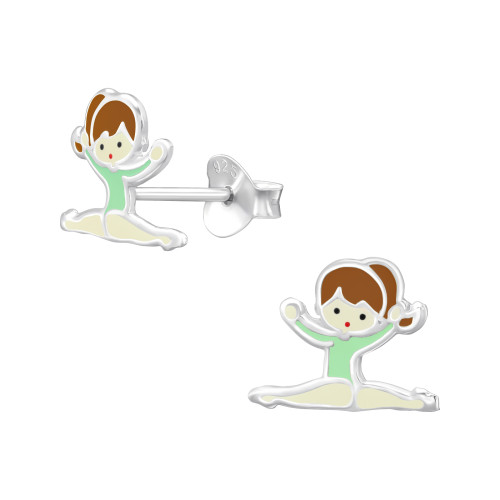 Tornász színes stift gyermek fülbevaló, 925 ezüst, 1 pár, epoxy, fekete, halványsárga, zöld, barna