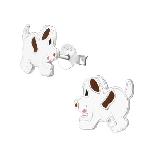 Kutyusos színes stift gyermek fülbevaló, 925 ezüst, 1 pár, epoxy, fekete, fehér, piros, barna