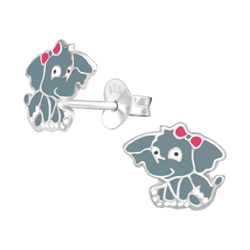 Elefánt színes stift gyermek fülbevaló, 925 ezüst, 1 pár, epoxy, fekete, fehér, rózsaszín, szürke