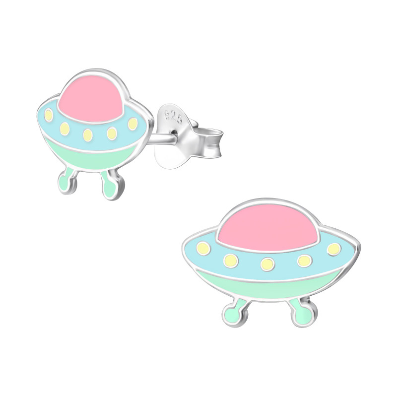 Ufo színes stift gyermek fülbevaló, 925 ezüst, 1 pár, epoxy, világoskék, halványsárga, világos rózsaszín, zöld Ufo színes stift gyermek fülbevaló, 925 ezüst, 1 pár, epoxy, világoskék, halványsárga, világos rózsaszín, zöld