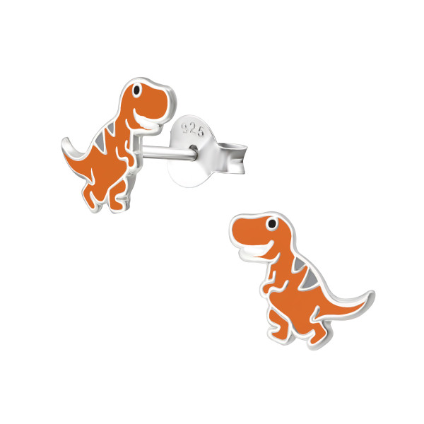 T rex dinoszauruszos színes stift gyermek fülbevaló, 925 ezüst, 1 pár, epoxy, fekete, fehér, piros, szürke