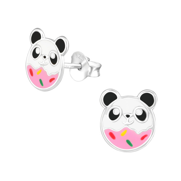 Panda fánk színes stift gyermek fülbevaló, 925 ezüst, 1 pár, epoxy, fehér, fekete, piros, világos rózsaszín, sárga, zöld