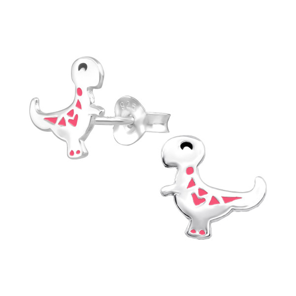 T rex színes stift gyermek fülbevaló, 925 ezüst, 1 pár, epoxy, fekete, rózsaszín