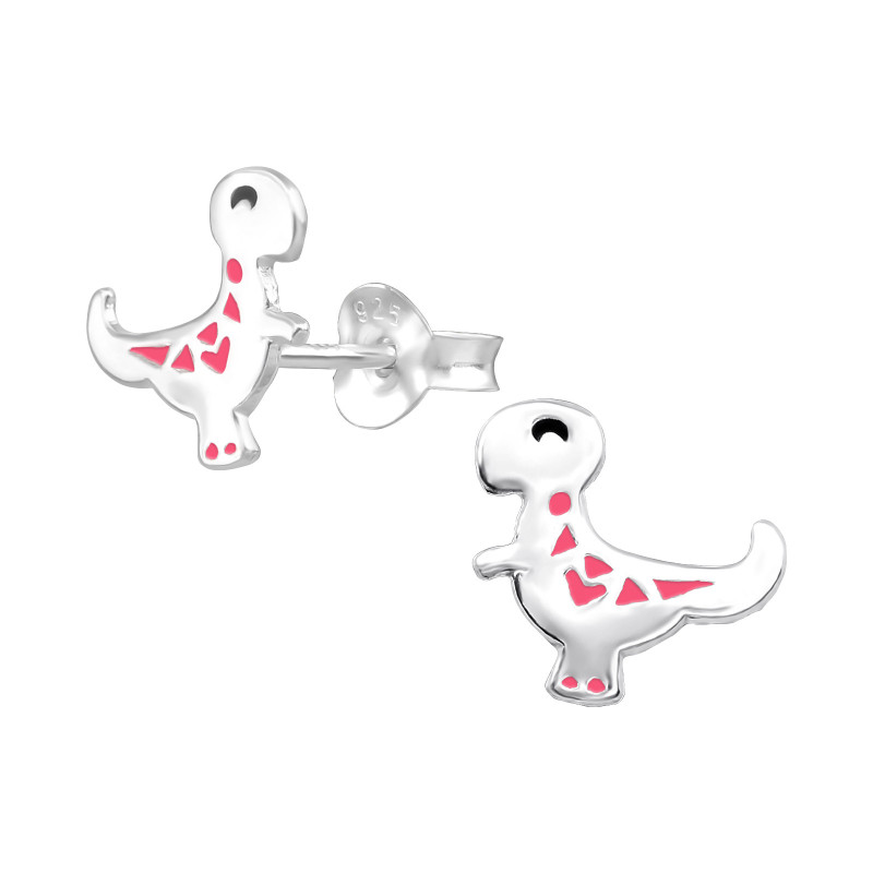 T rex színes stift gyermek fülbevaló, 925 ezüst, 1 pár, epoxy, fekete, rózsaszín