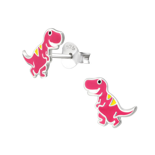 T rex dínó színes stift gyermek fülbevaló, 925 ezüst, 1 pár, epoxy, fekete, sárga, rózsaszín