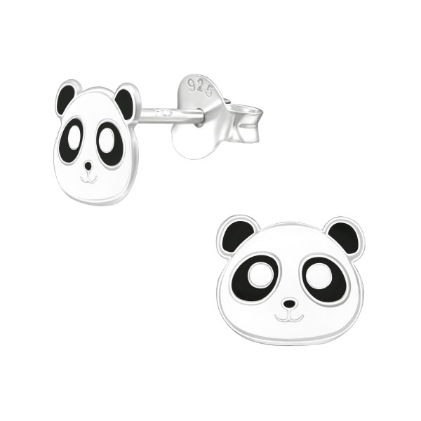 Pandafej színes stift gyermek fülbevaló, 925 ezüst, 1 pár, epoxy, fekete, fehér
